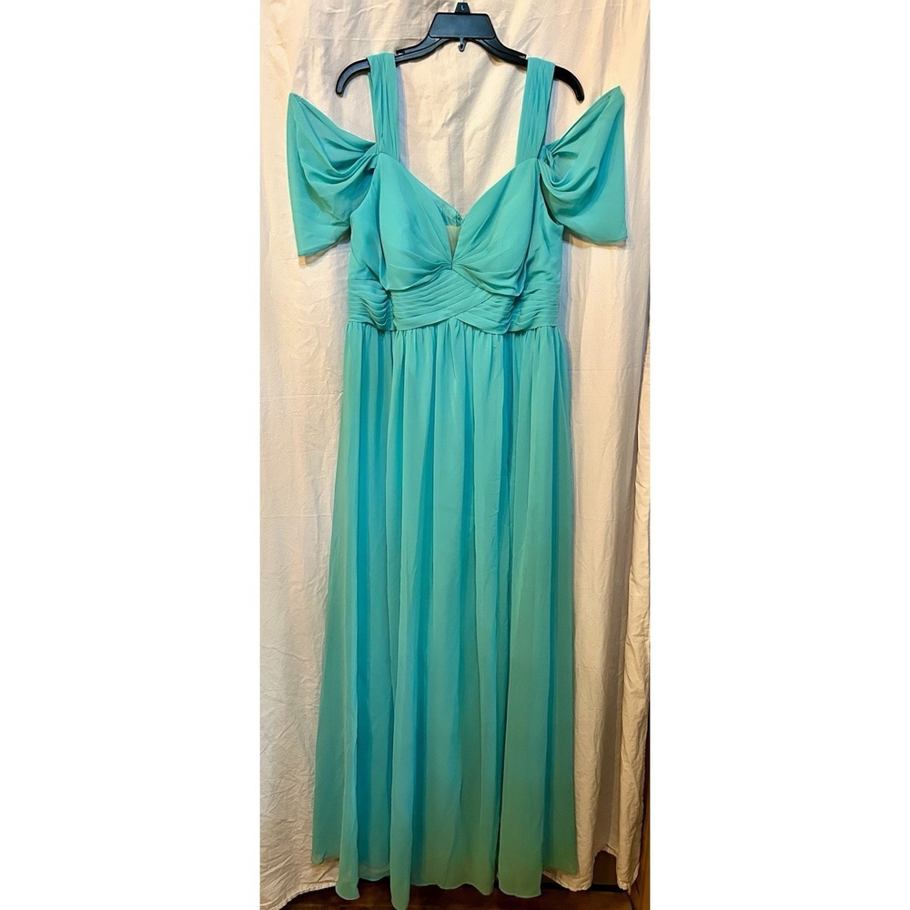 Azazie‎ Bridesmaids Maxi Formal Dress Mint Green Sz A18 Cold Shoulder Sleeve